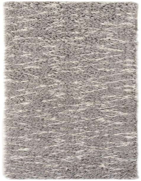 A 12 ft runner rug in shades of gray and silver with a plush shag texture, ideal for a hallway.