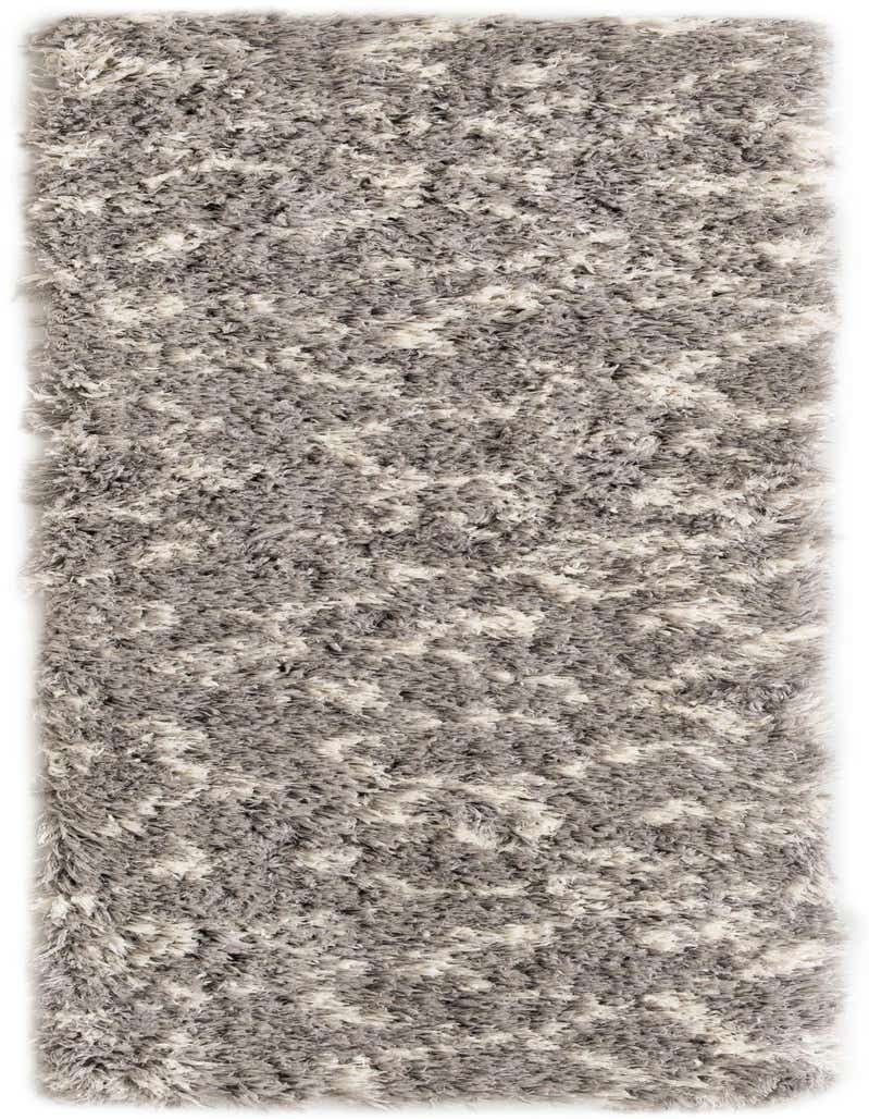 A 6 ft runner rug from the Infinity Shag collection, featuring a plush gray and silver modern shag pattern.