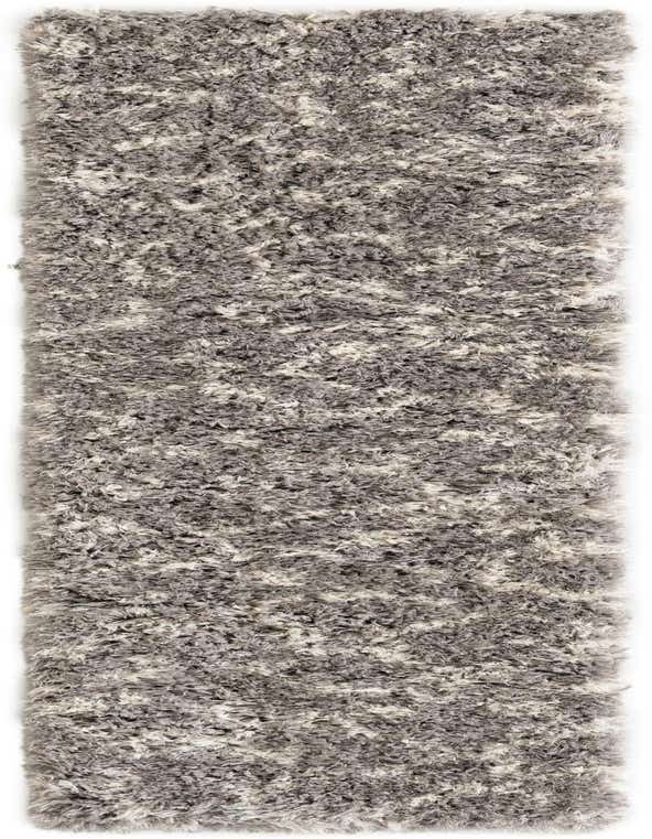 A long 8 ft runner rug from the Infinity Shag collection, featuring a soft, mottled gray and silver shag pile.