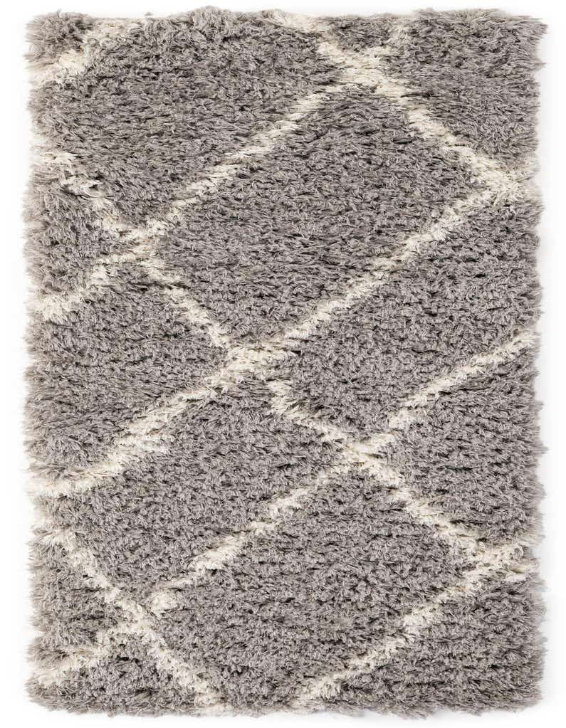 A 6 ft gray shag runner rug with a modern off-white diamond pattern, ideal for a hallway.