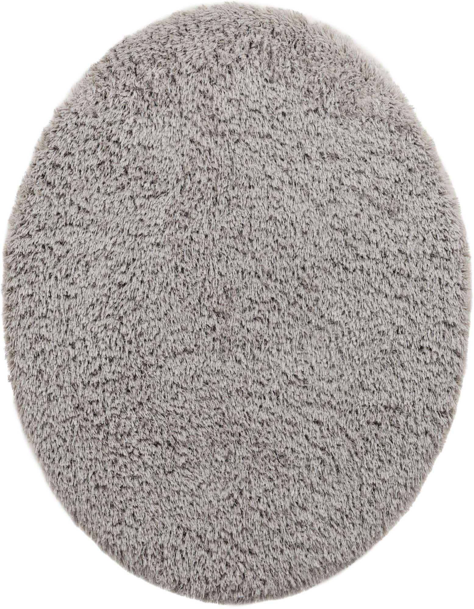 A 6' 7 round gray shag rug with a textured pile, perfect for adding softness to any indoor space.