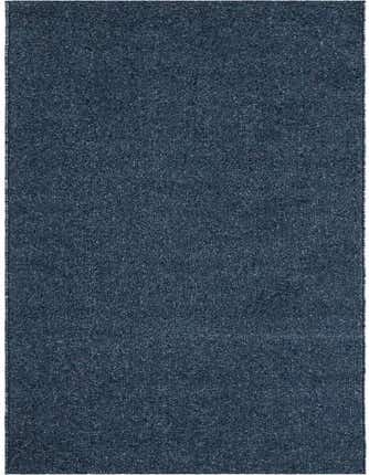 A long 16 ft runner rug in a solid deep blue color with a modern, thin pile texture, ideal for a hallway.