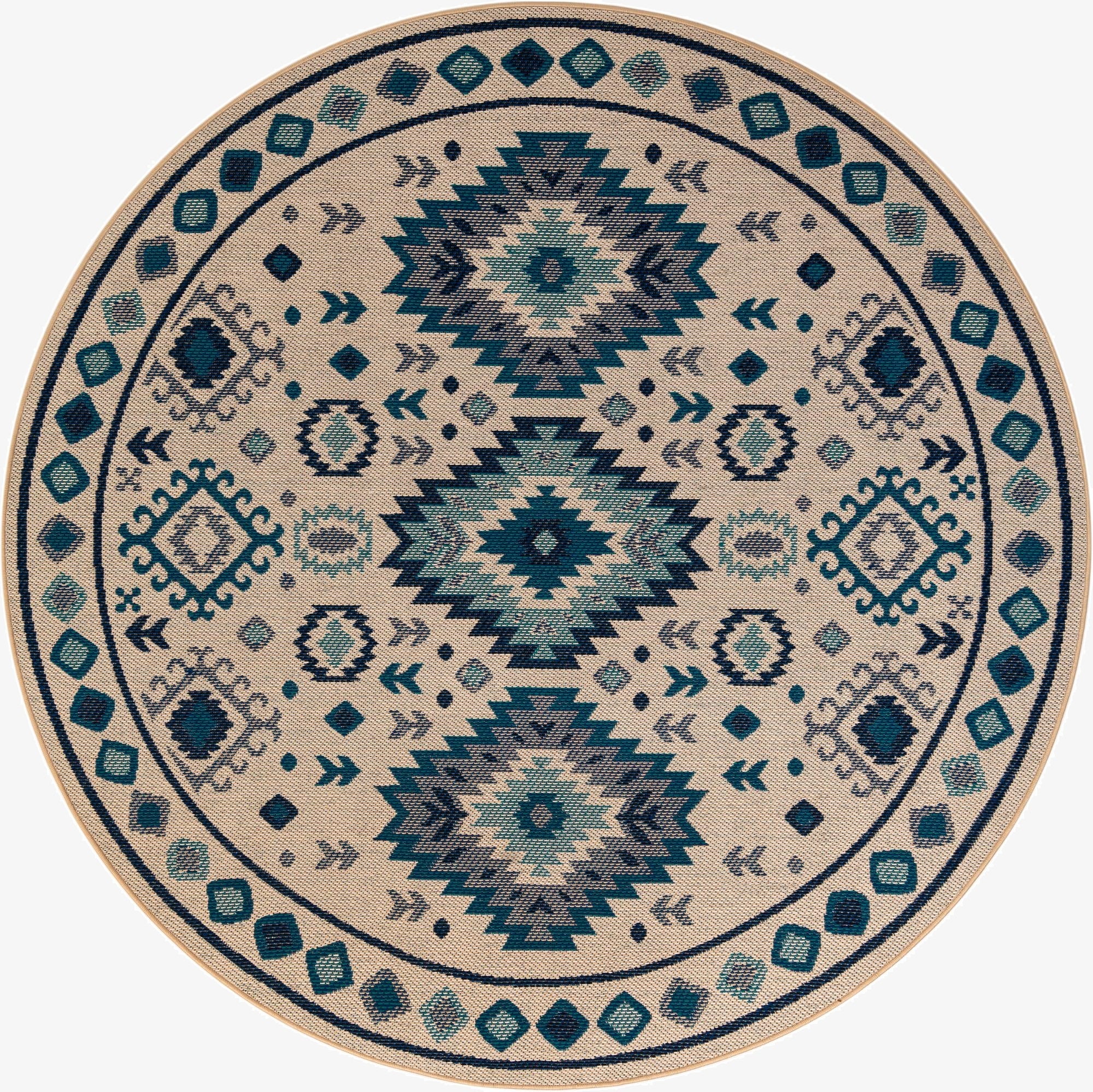  7' 10 x 7' 10  Washable Baja Indoor / Outdoor Round Rug