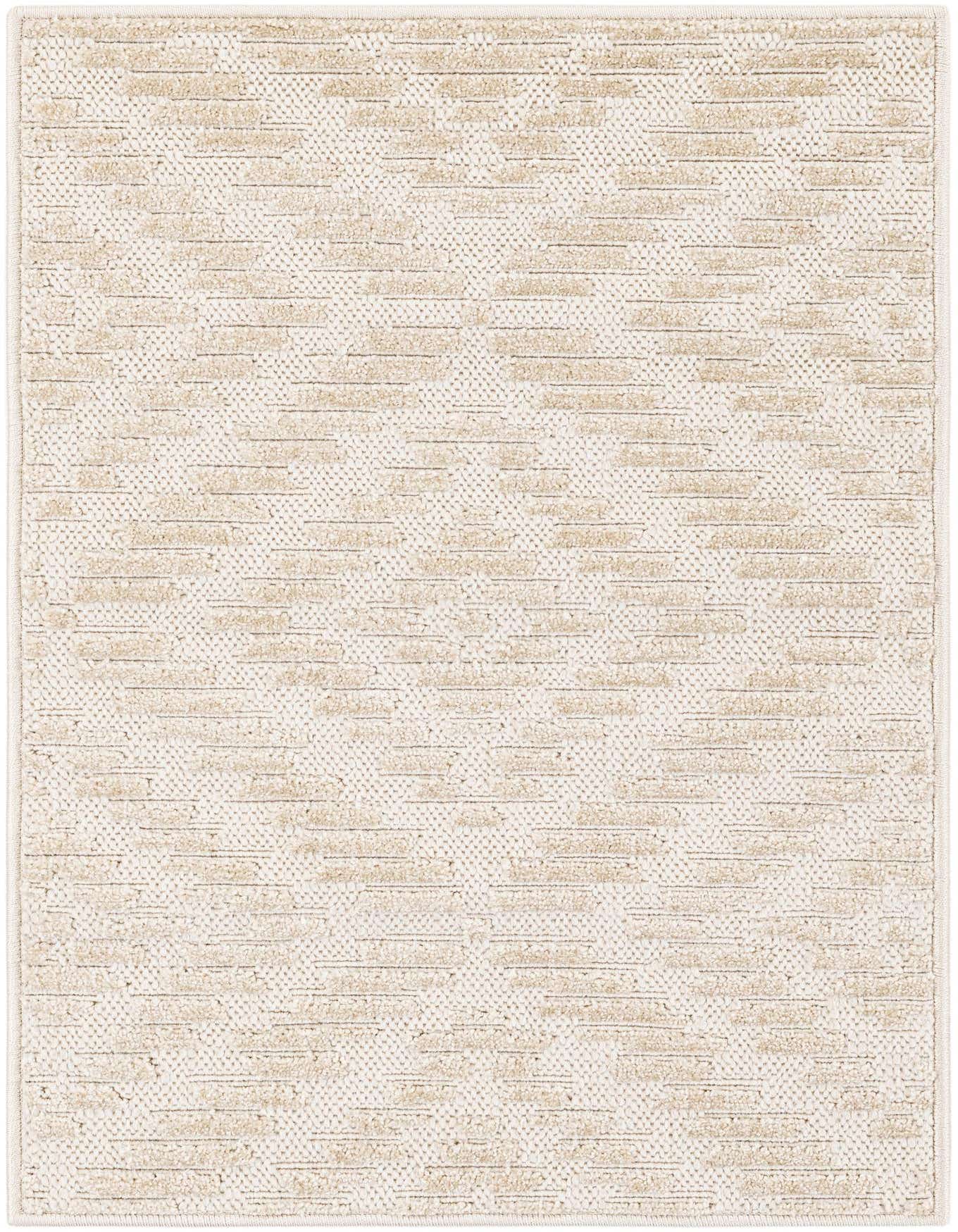 A 2x3 rectangular ivory and cream modern rug with a textured geometric pattern, suitable for indoor or outdoor use.