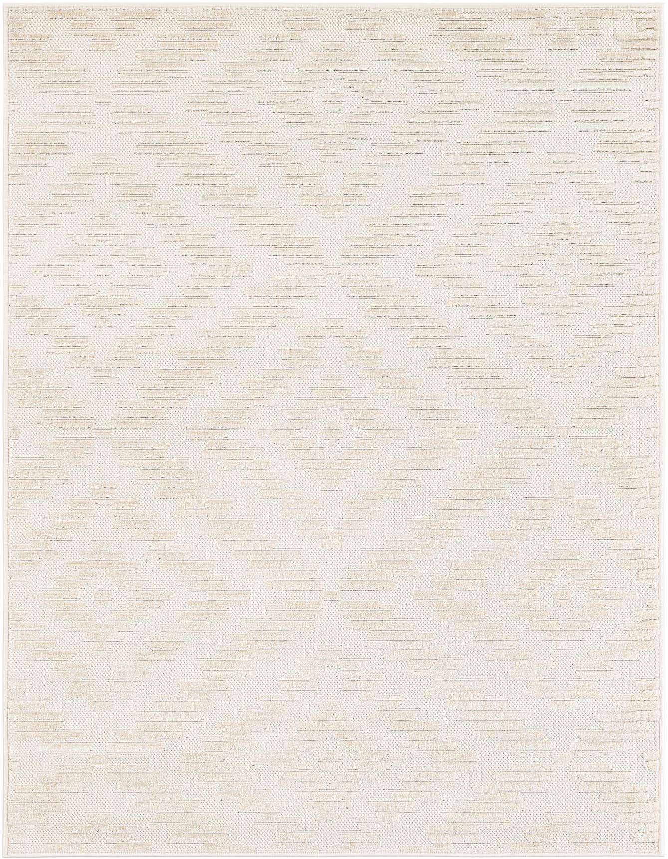 A 4x6 rectangular ivory and cream modern rug with a subtle textured geometric pattern, suitable for indoor or outdoor use.