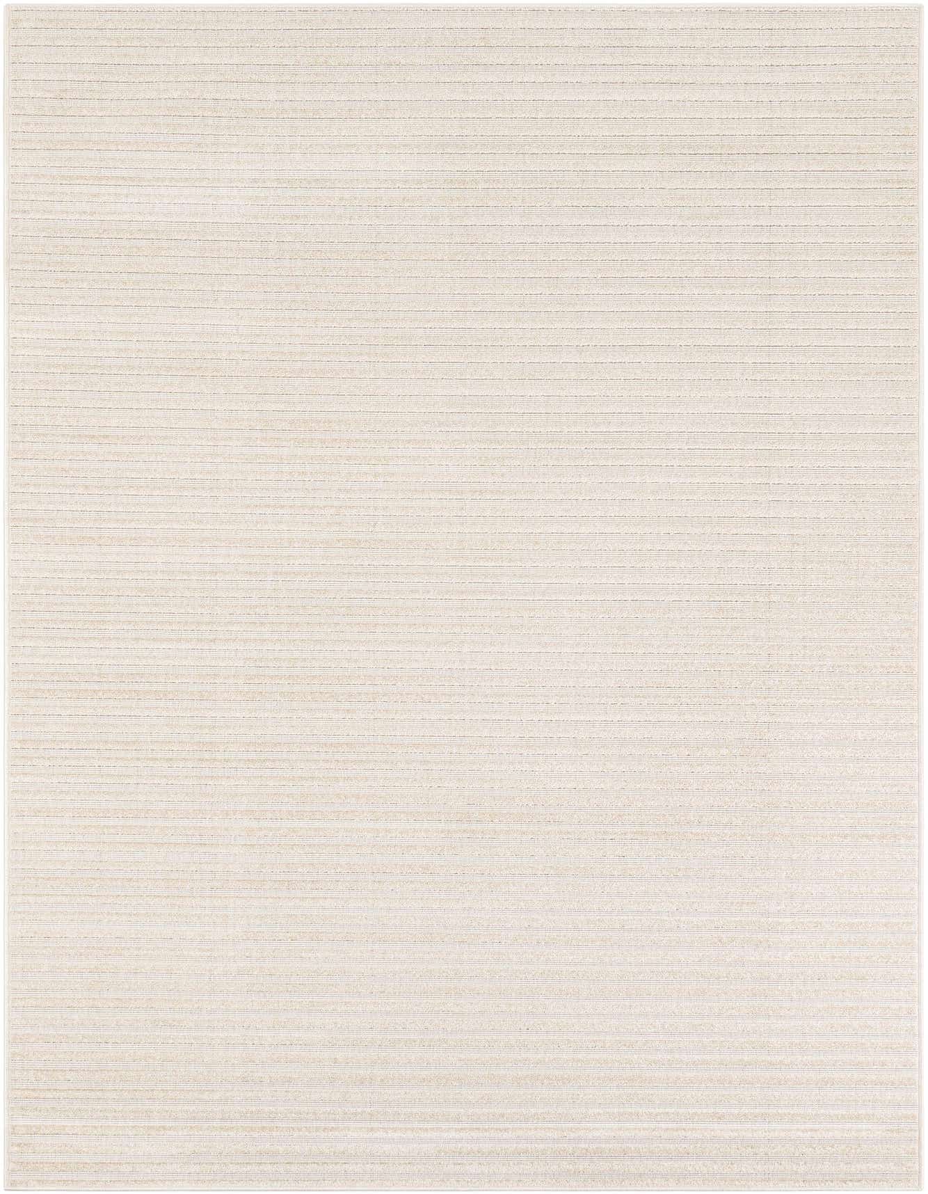 A 6x9 rectangular ivory and cream modern stripe rug with a textured pile, suitable for indoor or outdoor use.