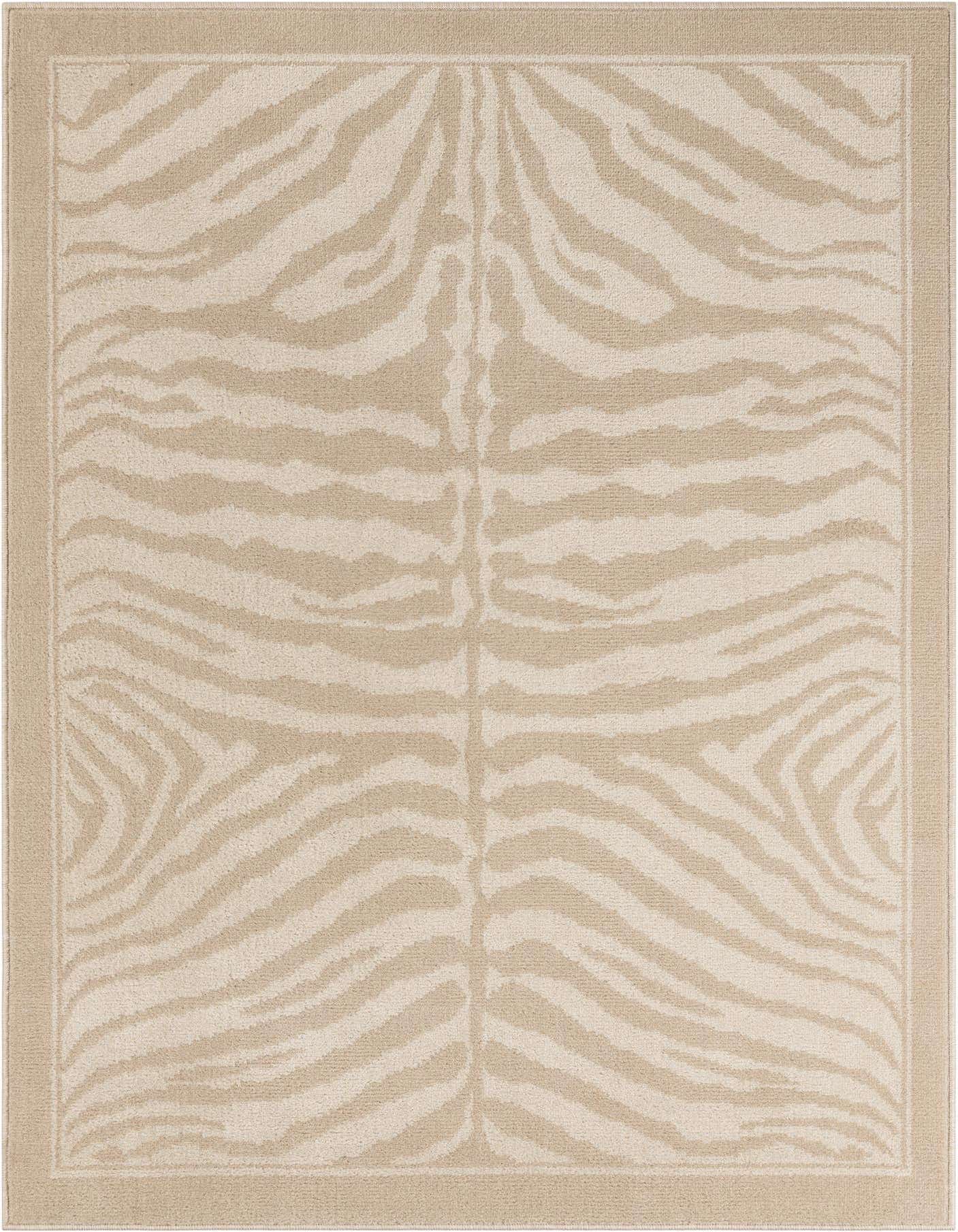 A 4x6 rectangular Savannah collection rug with a modern ivory and cream zebra stripe pattern and a solid border.