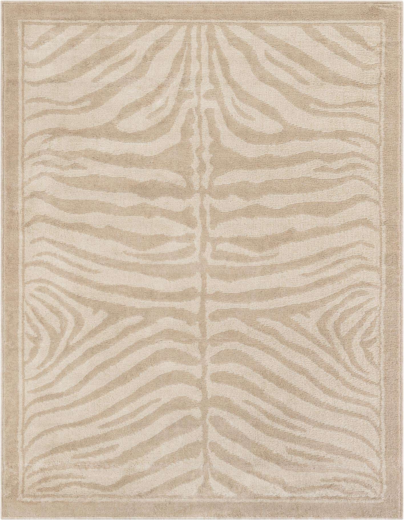 A 5x7 rectangular ivory and cream area rug featuring a modern zebra stripe pattern with a flat pile.