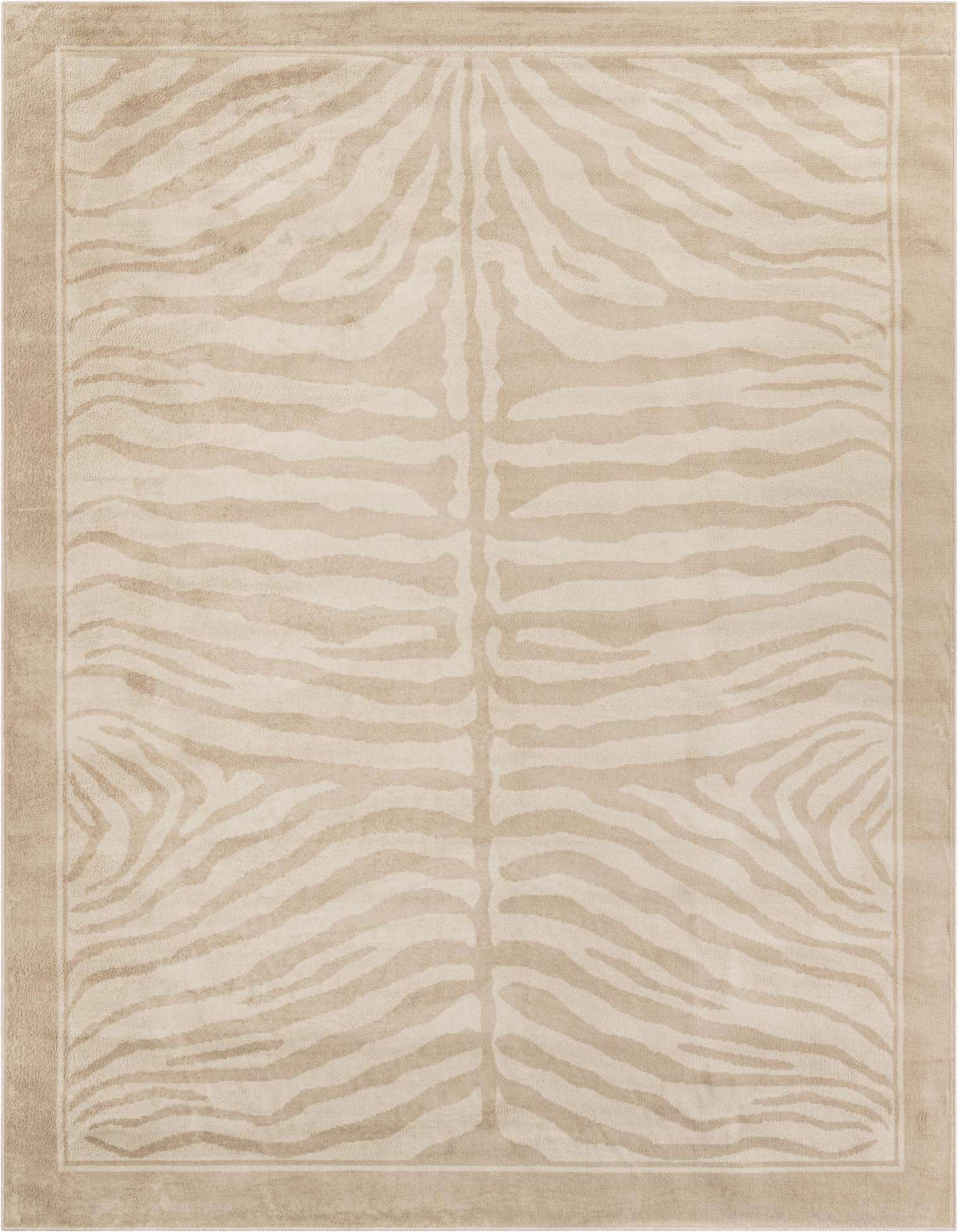 A 9x12 rectangular ivory and cream rug featuring a subtle modern zebra stripe pattern with a solid border.