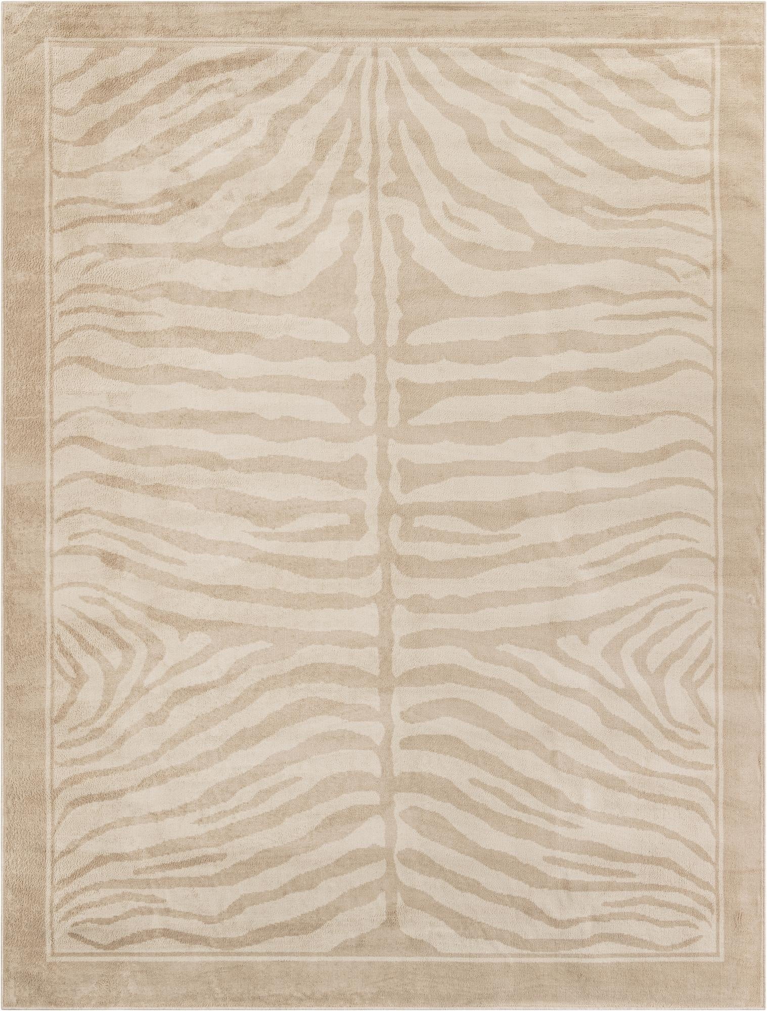 A 9x12 rectangular ivory and cream rug featuring a subtle modern zebra stripe pattern with a solid border.
