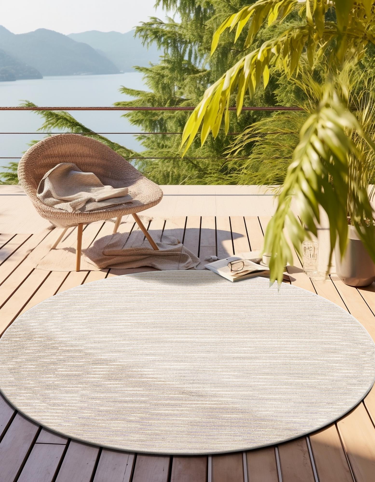 Beige and Ivory 3' x 3' Sabrina Soto Outdoor Round Rug | Rugs.com
