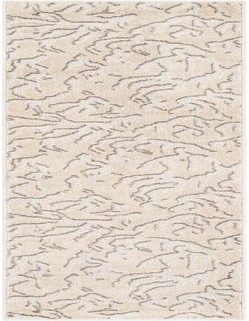 Ivory and cream 8 ft runner rug with a modern abstract pattern of raised textured lines, suitable for indoor/outdoor use.