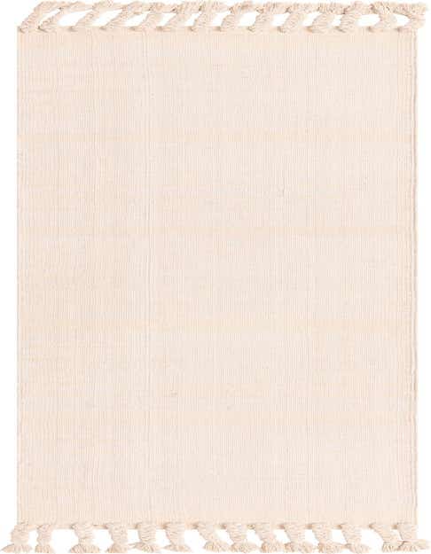 A 12 ft Chindi Cotton runner rug in beige and white, featuring a flatweave texture and braided tassels.