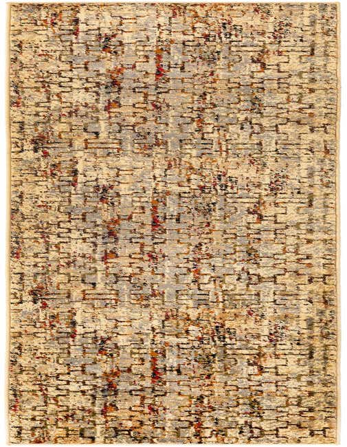 A 9 ft runner rug from the Rugs.com Saturn collection, featuring an abstract modern pattern in ivories, creams, and grays with subtle red and black accents, perfect for a hallway.