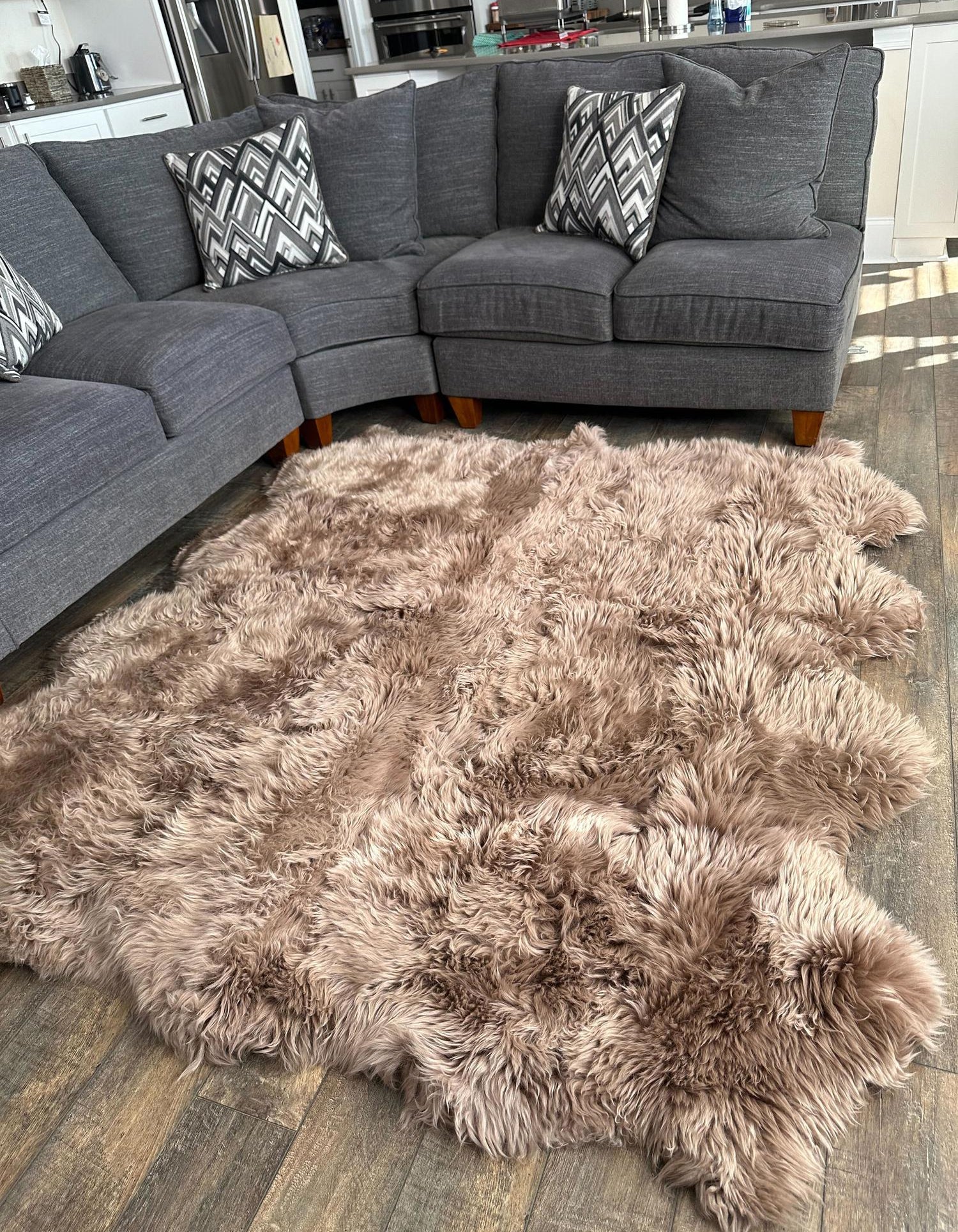 Beige 1' 10 x 3' Natural Sheepskin Freeform Rug | Rugs.com
