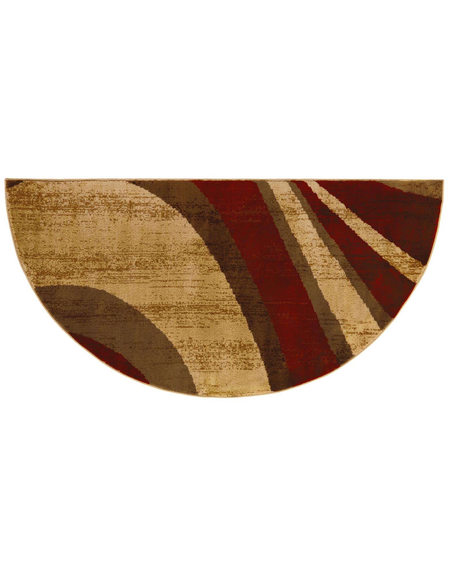 A 3'x6' hearth-shaped rug featuring a modern abstract pattern in shades of brown, tan, and cream.