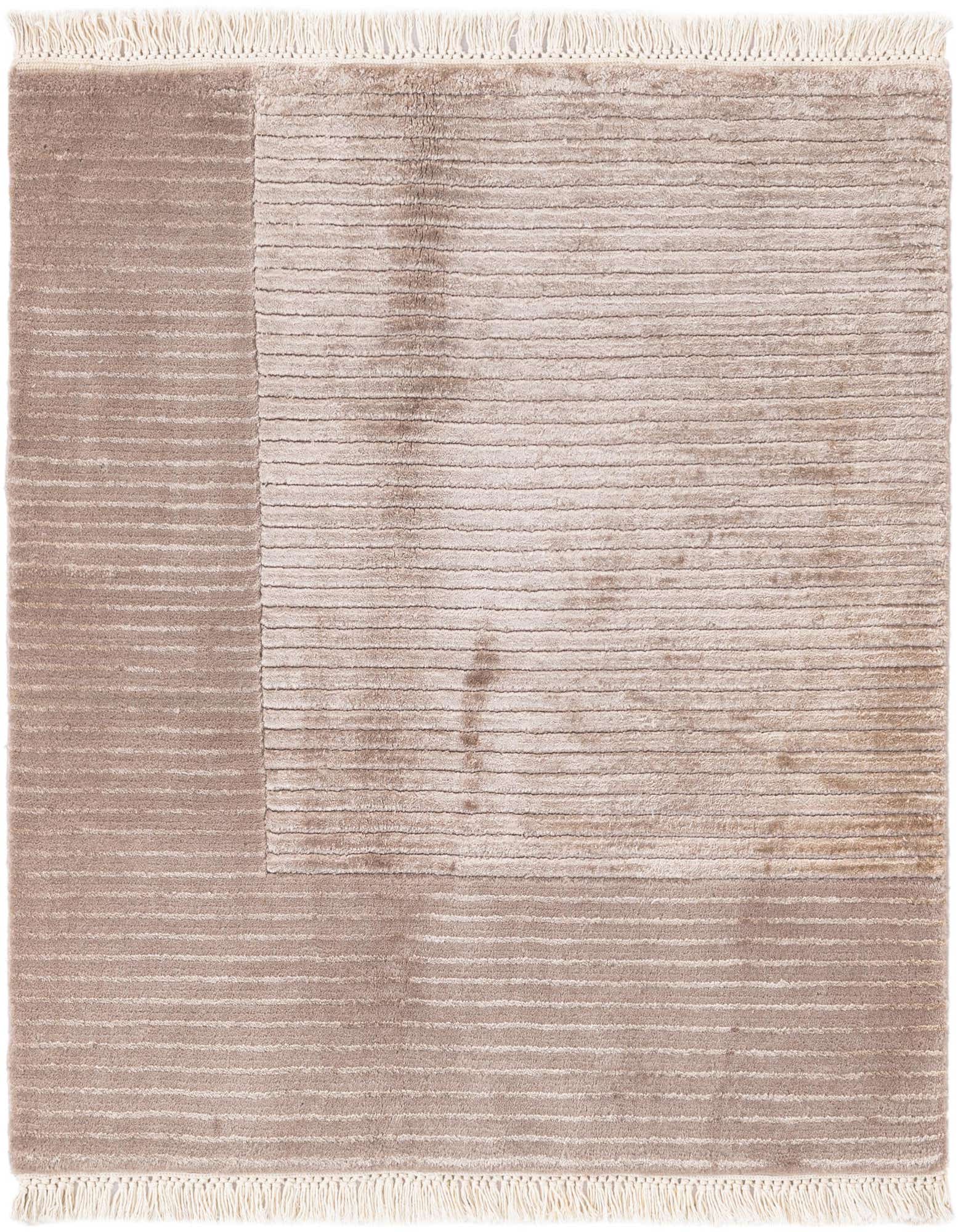 A 2' 6 x 2' 7 square Darya rug in beige and light beige, featuring a modern striped and block pattern with fringe.