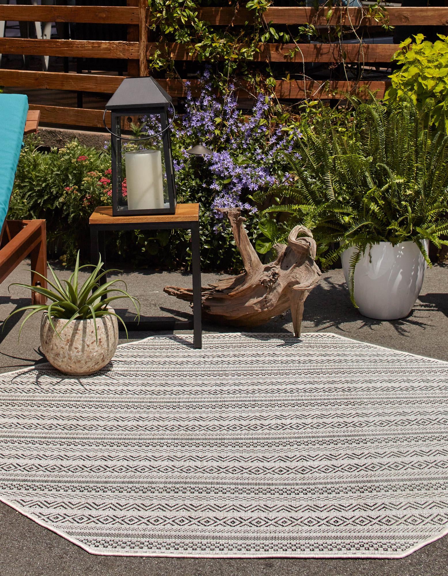 Beige 5' 3 x 5' 3 Ribbon Indoor / Outdoor Octagon Rug | Rugs.com