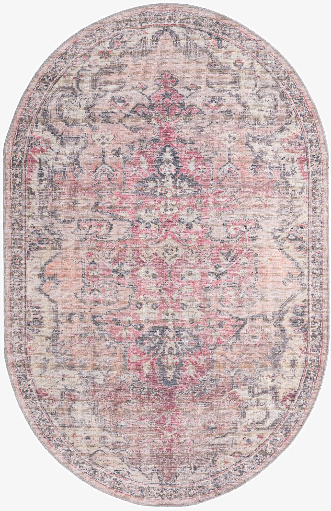  5' 3 x 8'  Washable Nostalgia Oval Rug