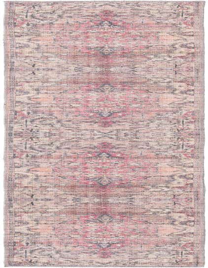 A 10 ft beige and pink runner rug with a distressed traditional tribal pattern, perfect for a hallway.