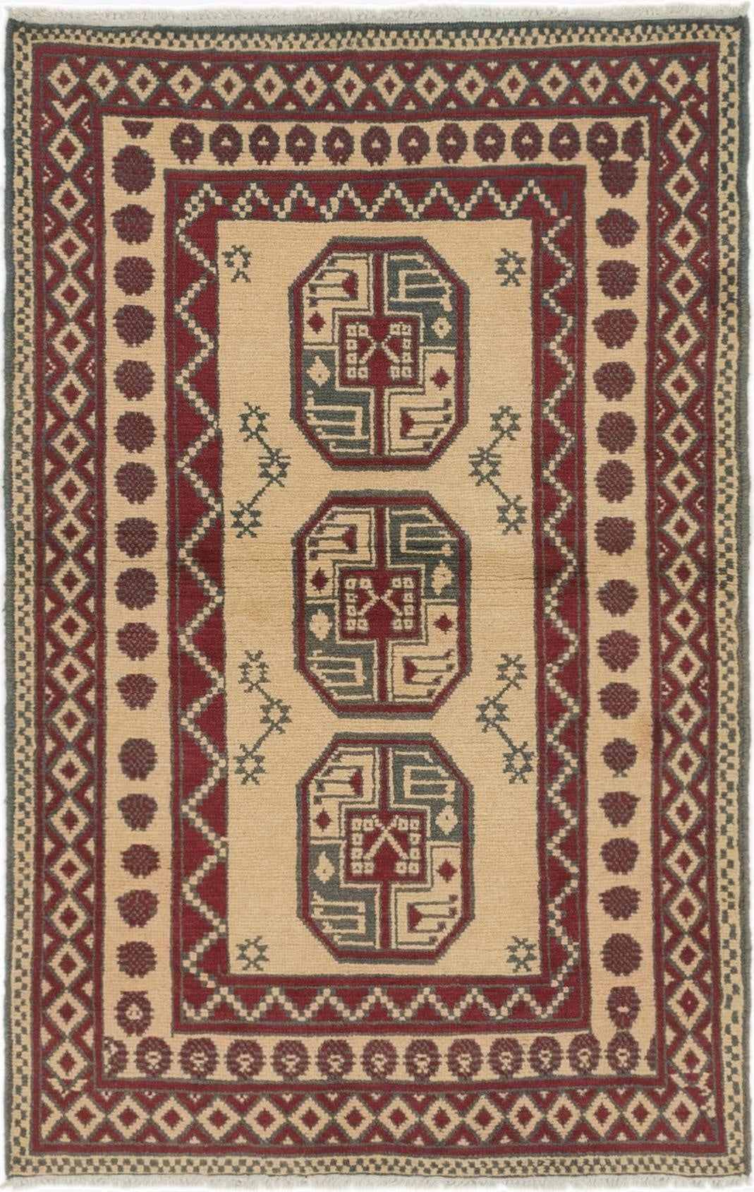  3' 2 x 5'  Hand Knotted Afghan Akhche Wool Rug