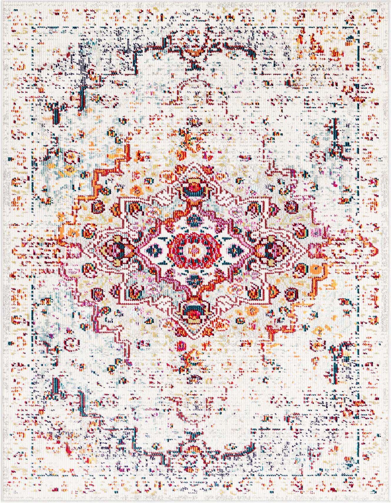 A 3x5 rectangular Amulet rug with a distressed traditional floral pattern in ivories, creams, browns, and tans.