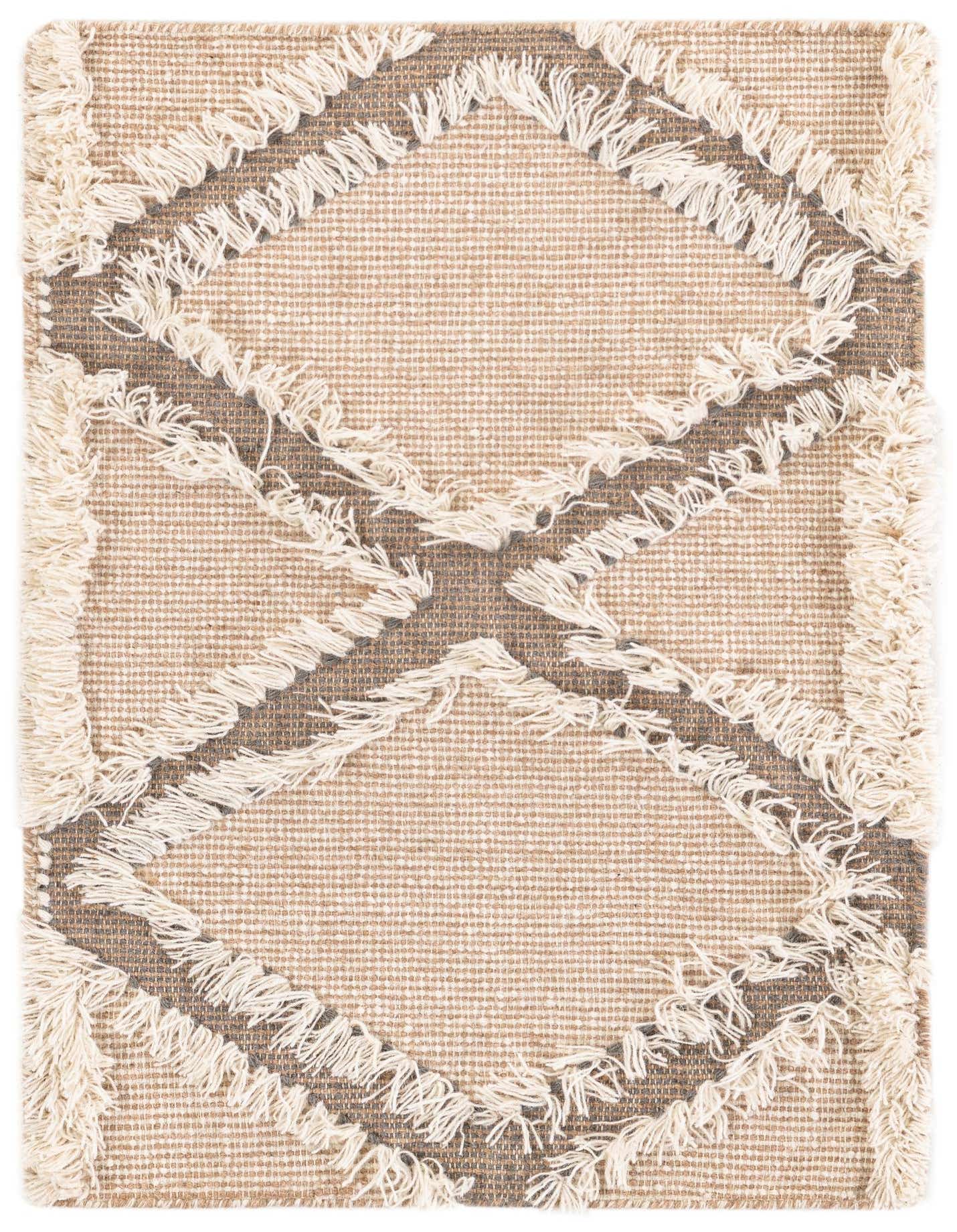 A 2x3 rectangular Arizona Collection rug by Rugs.com, featuring a modern geometric shag pattern in brown, tan, and cream wool.