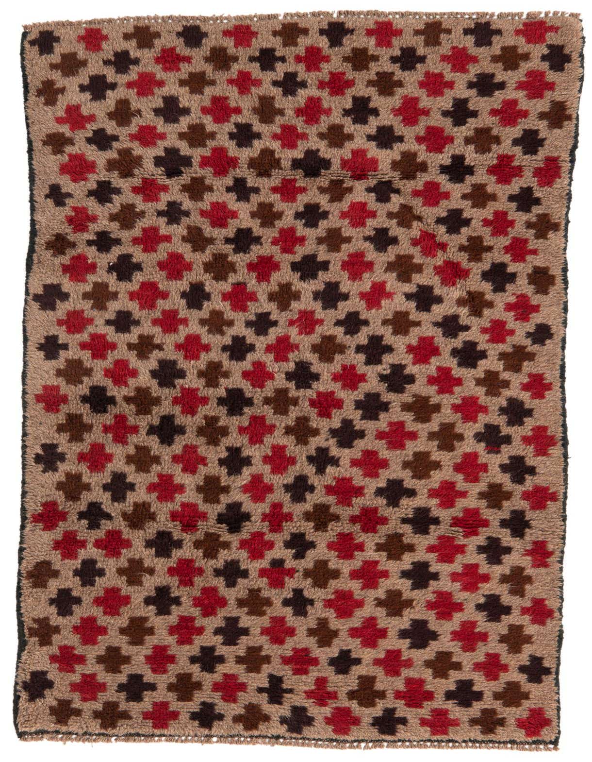 A 3x5 rectangular Balouch rug with a traditional tribal pattern in shades of brown, tan, and red.