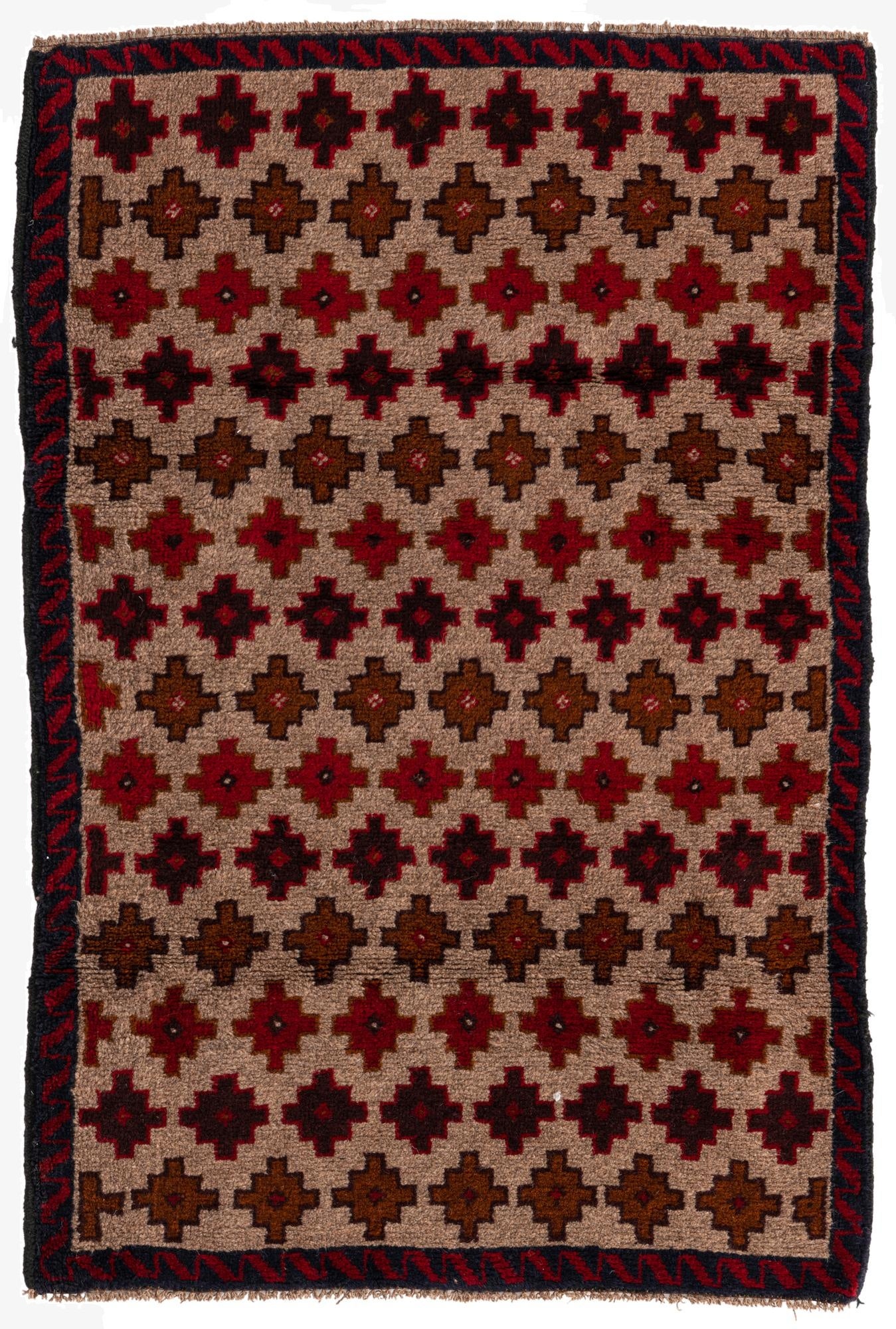  3' x 4' 6  Hand Knotted Balouch Persian Wool Rug