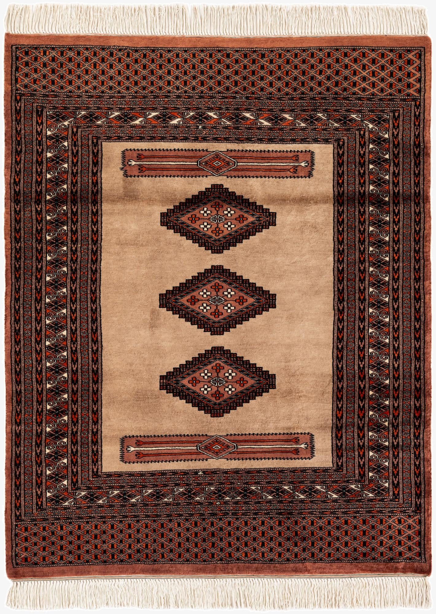  4' 6 x 5' 8  Hand Knotted Bokhara Wool Rug