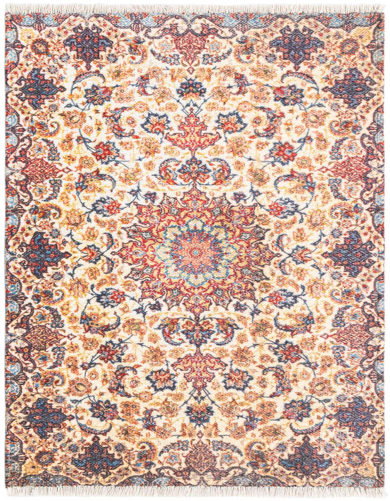 A rectangular 2x3 indoor rug featuring an intricate Oriental vintage pattern in browns, tans, ivories, and creams.