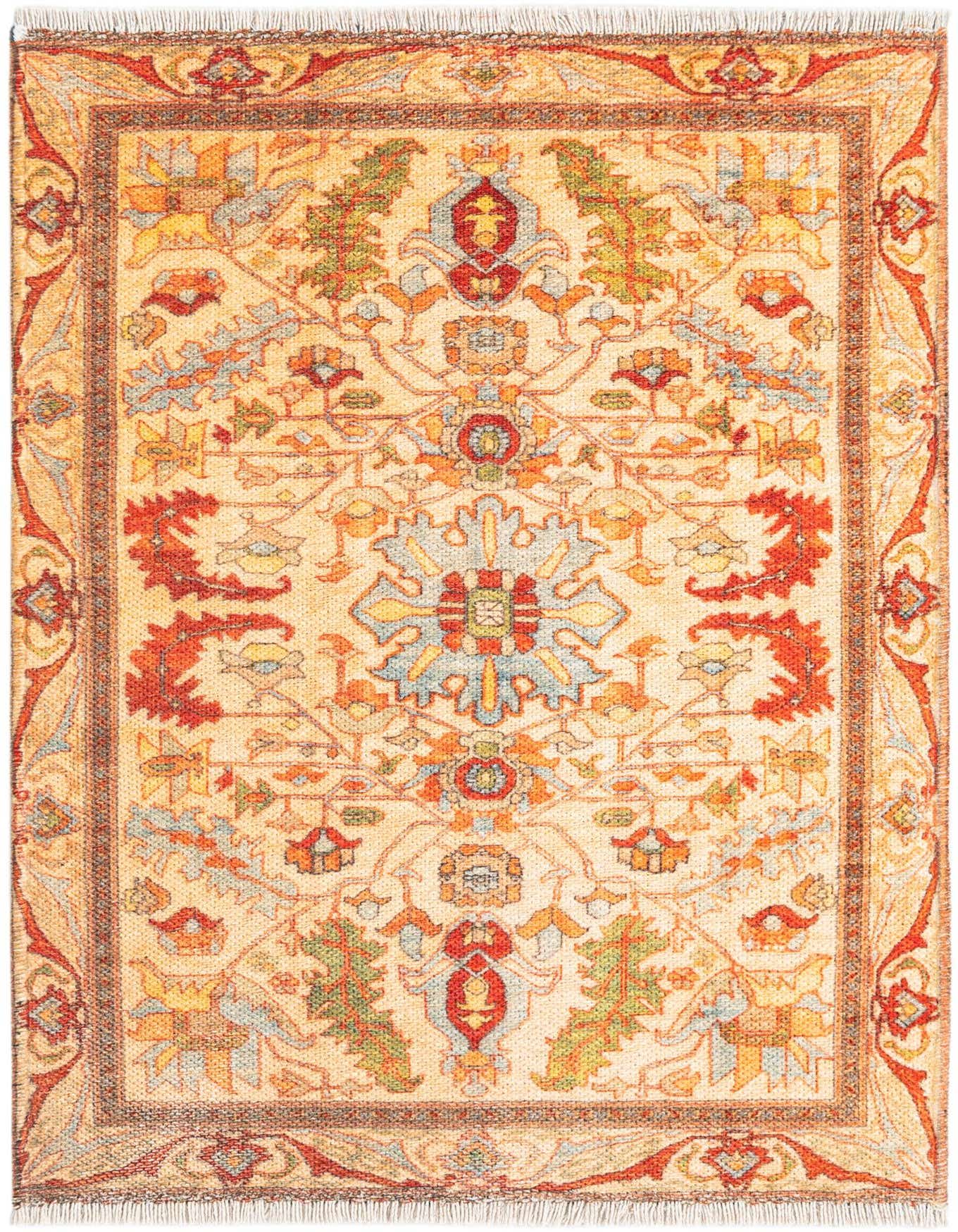 A 2x3 rectangular Rugs.com Boutique rug with a traditional medallion pattern in browns, tans, and creams.