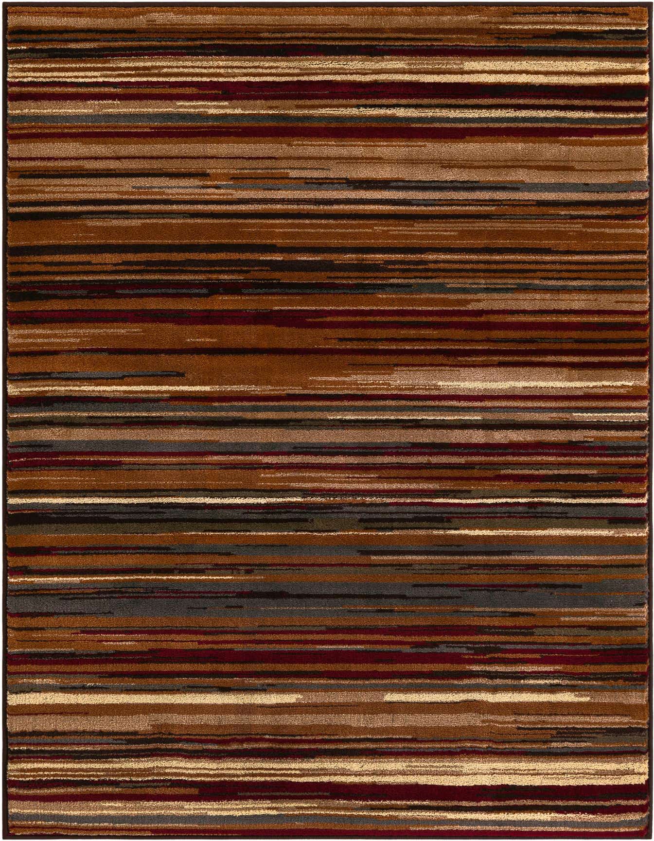 A 4x6 rectangular indoor area rug featuring an eclectic stripe pattern in shades of brown, tan, ivory, and cream.