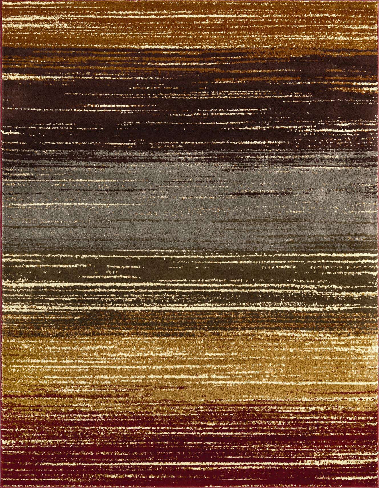 A 5x8 rectangular indoor rug featuring a modern stripe pattern in varying shades of brown, tan, and ivory.