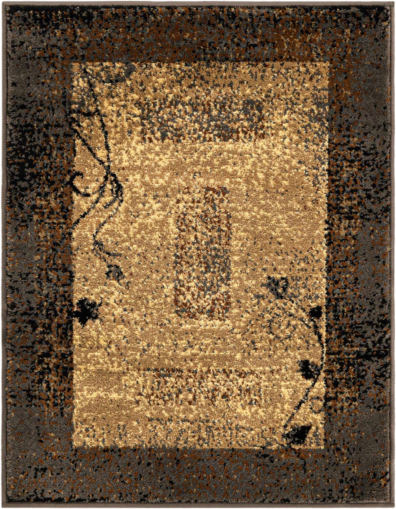 A 2x3 rectangular Cafe Collection rug featuring a distressed brown and tan floral pattern with a dark border, ideal for an entryway.