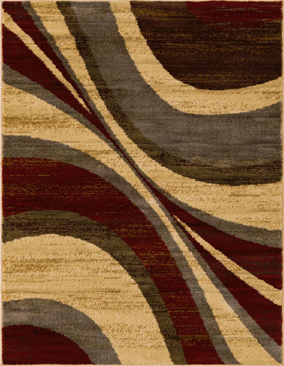 A 3x5 rectangular Cafe Collection rug featuring a modern abstract stripe pattern in shades of brown, tan, ivory, and deep red.
