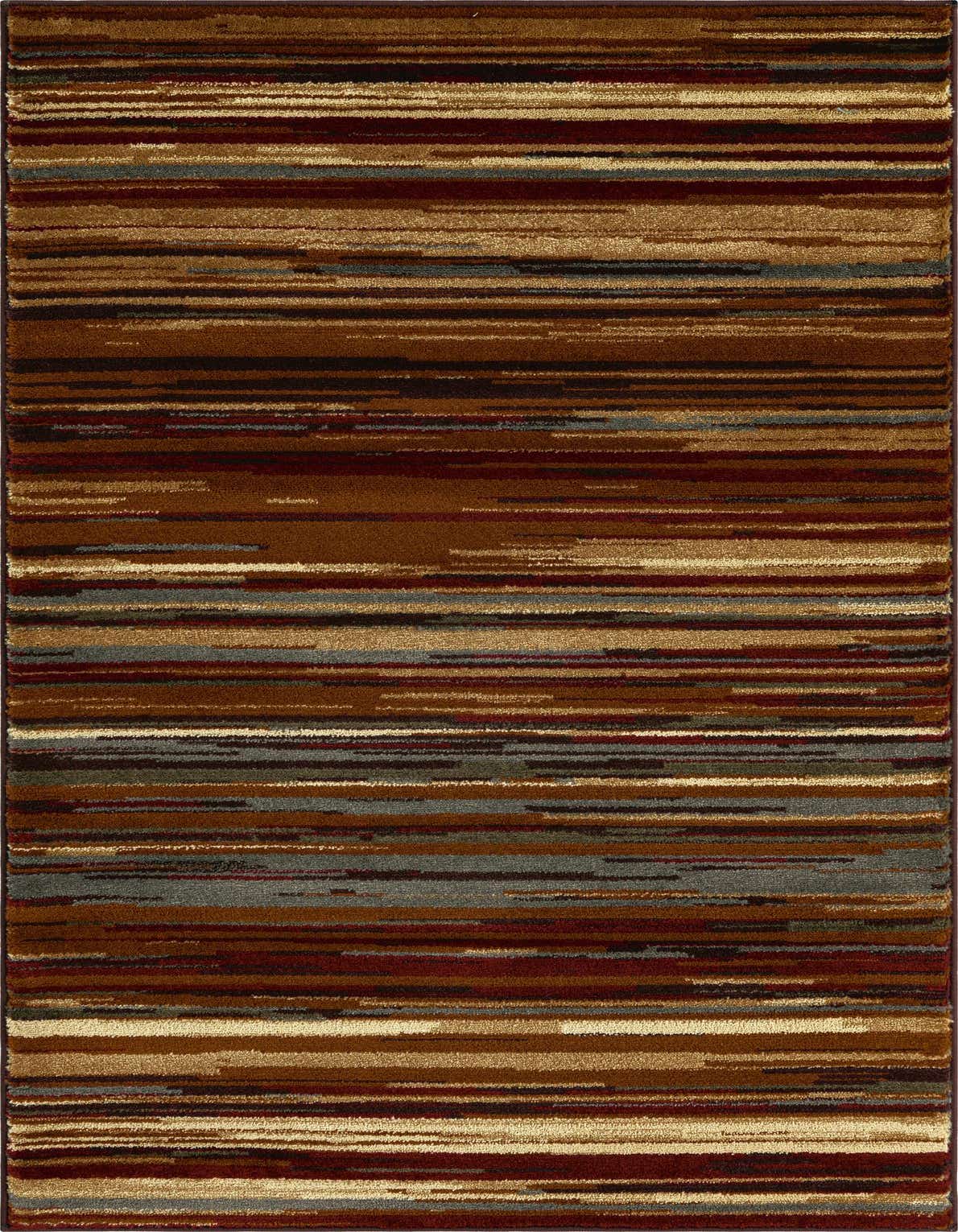 A rectangular 3x5 indoor rug featuring an eclectic stripe pattern in shades of brown, tan, ivory, and cream.