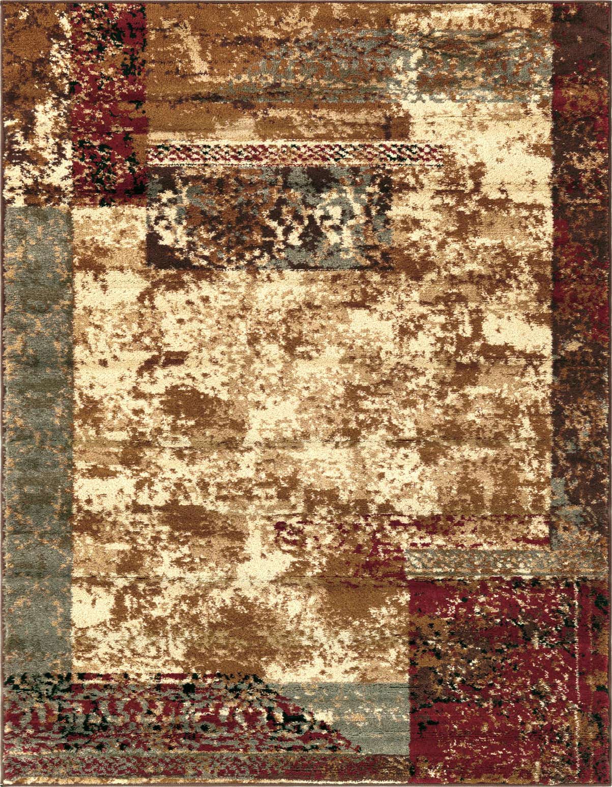 A 3x5 rectangular Cafe Collection rug featuring an abstract, eclectic pattern in shades of brown, tan, cream, and hints of red and grey.