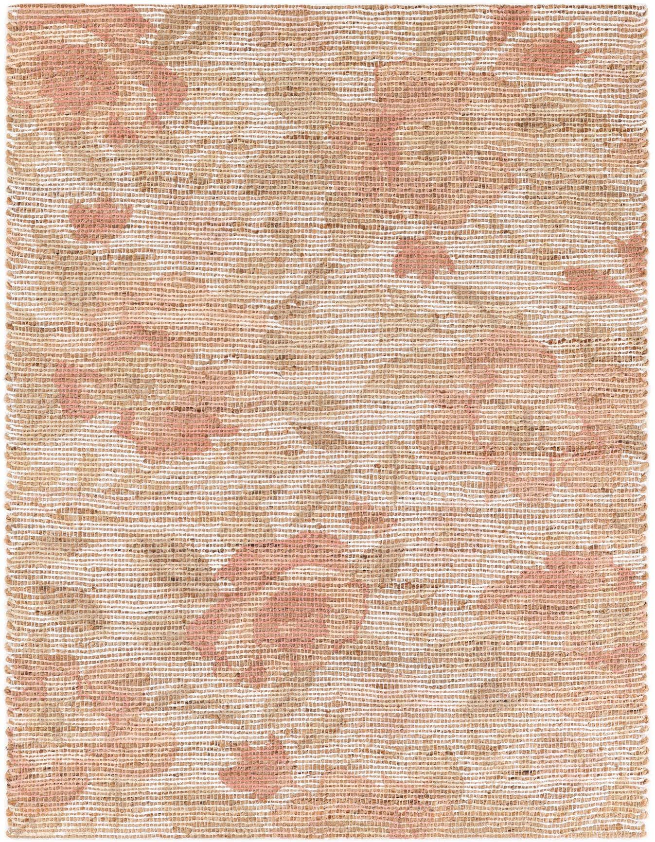 A 4x6 rectangular Chenille & Jute area rug featuring a modern floral pattern in brown, tan, and ivory tones.