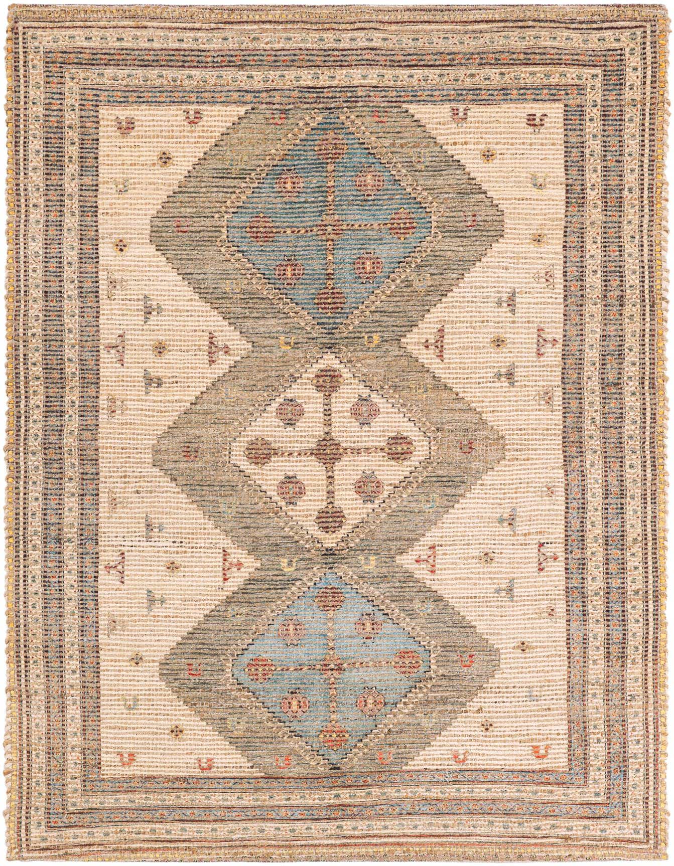 A 4x6 rectangular Chenille Jute rug in brown and ivory with a traditional medallion pattern.