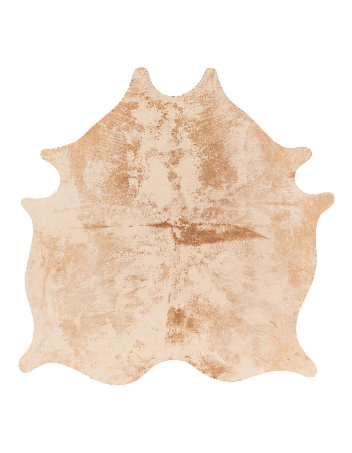 A 6x9 rectangular cowhide rug in varying shades of brown and tan, featuring a natural, irregular shape.