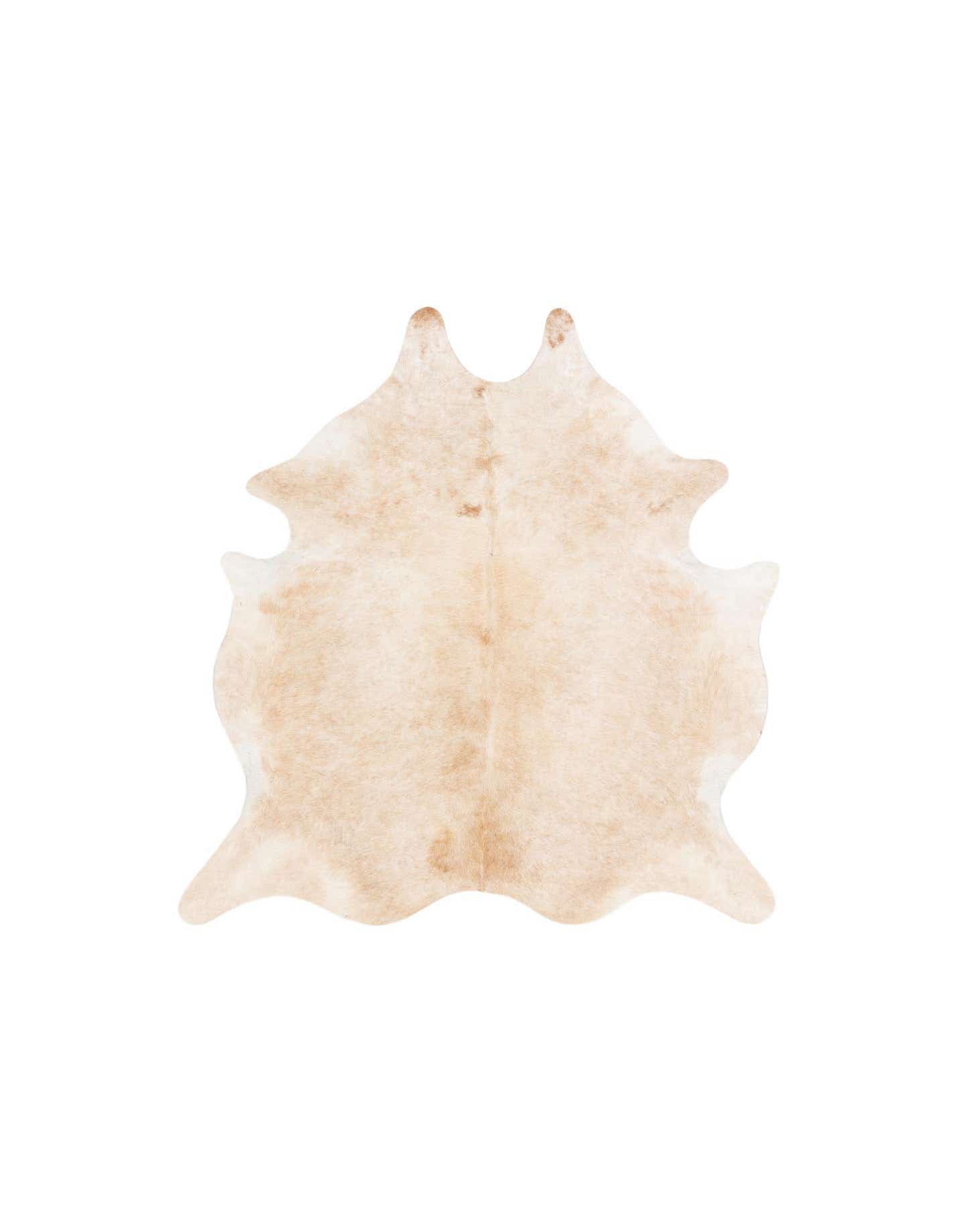 A 6x9 rectangular cowhide rug in shades of brown and tan, featuring a natural, irregular shape and flat pile.