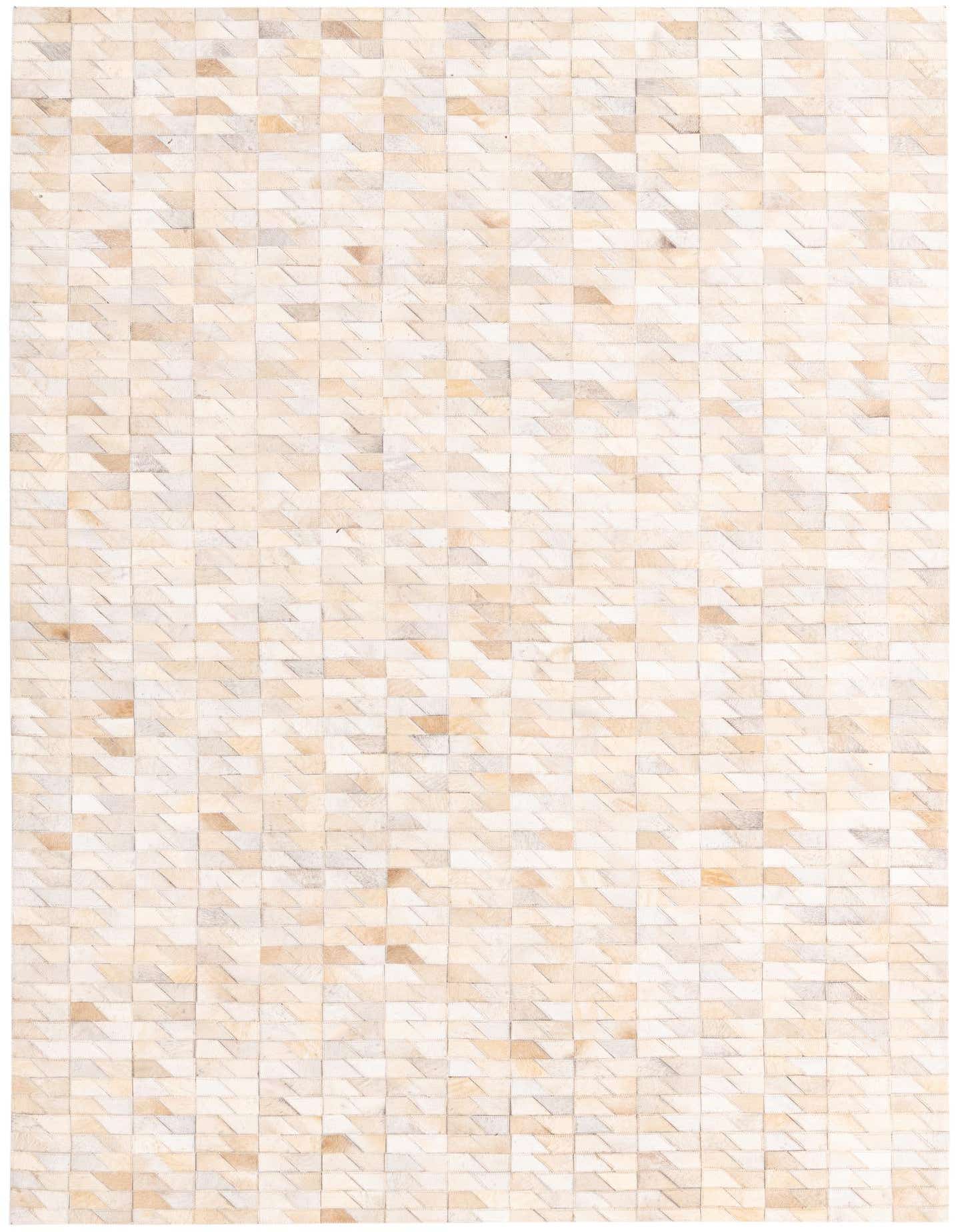 A 5x8 rectangular Cowhide rug featuring a modern stripe pattern in varying shades of brown, tan, and cream.