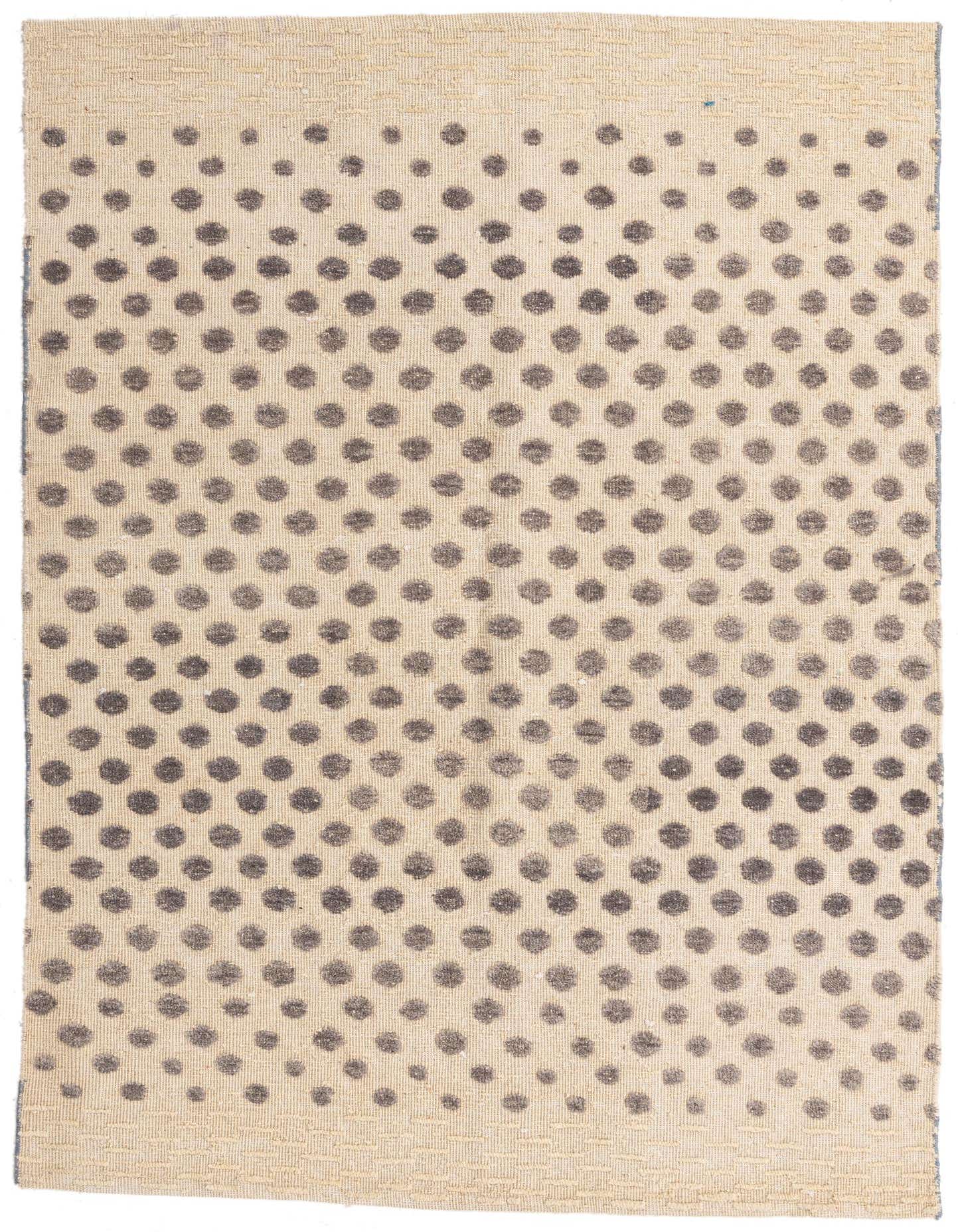 A 4x6 rectangular Darya rug with a modern polka dot pattern in varying shades of brown on a cream background, featuring a textured wool pile.