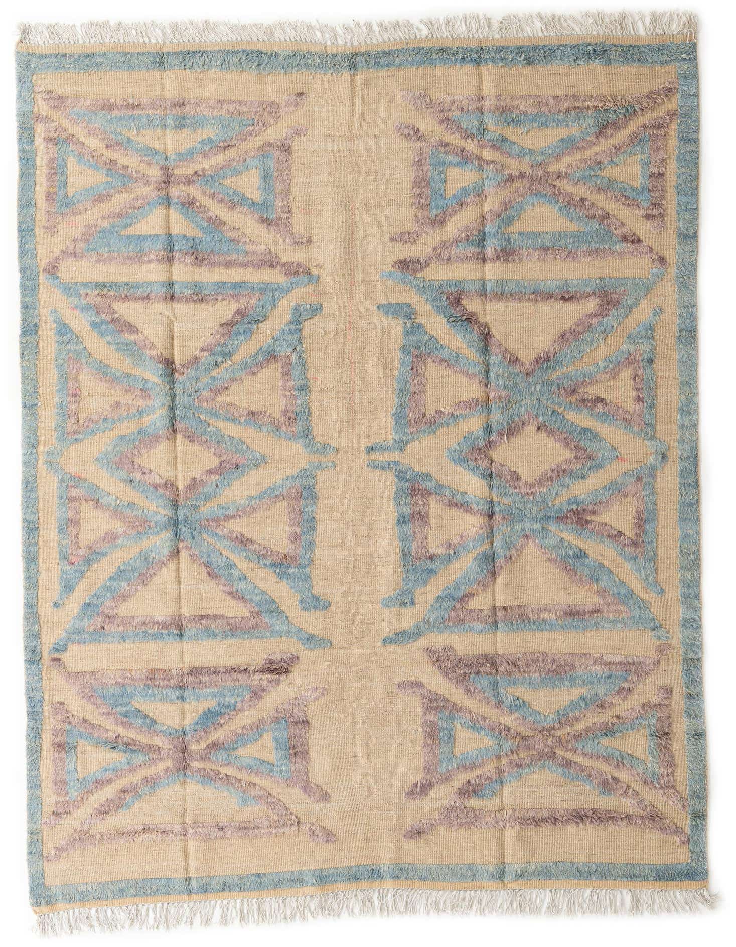 A rectangular 8x10 Darya rug with a modern geometric pattern in brown, tan, and cream, featuring high pile texture.