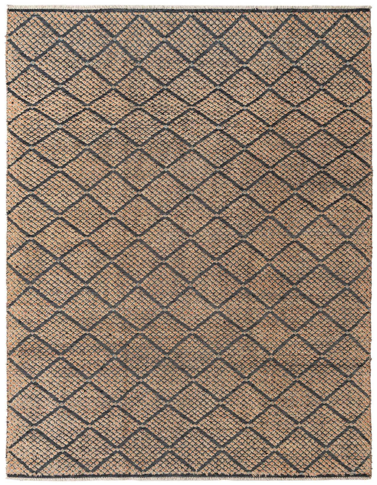 A 7x10 rectangular Darya rug with a modern abstract pattern in brown and ivory wool, perfect for a living room.