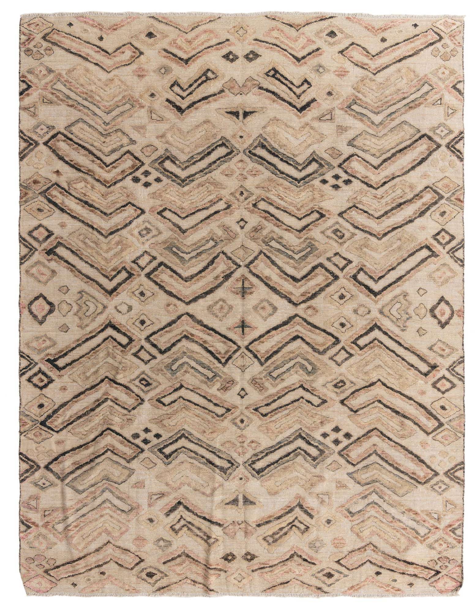 A 9x12 rectangular Darya rug with a modern abstract pattern in browns, tans, and creams, featuring a textured wool pile.