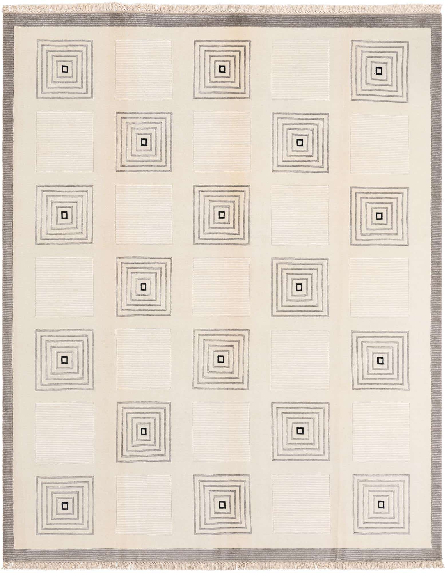 A rectangular 8x10 Darya rug in cream and brown, featuring a modern geometric pattern of concentric squares.