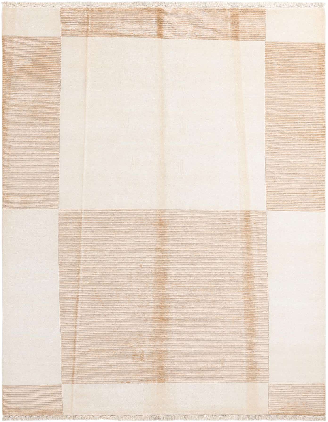 A rectangular 8x12 Darya rug featuring a modern Oriental pattern in varying shades of brown and cream, with a high pile.