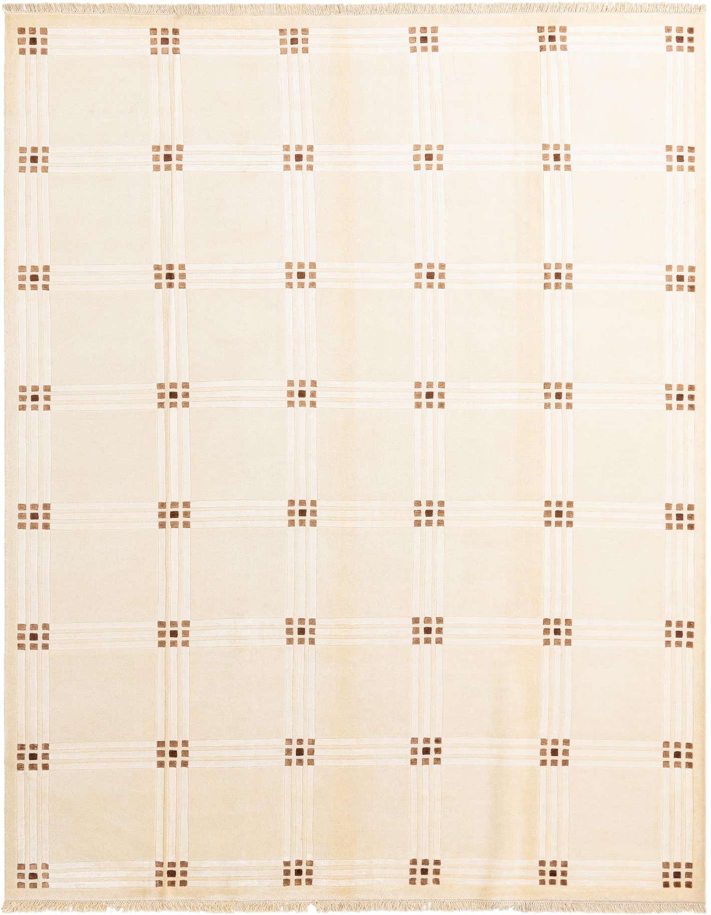 An 8x11 rectangular Darya rug with a modern grid pattern in ivory, cream, and brown tones.